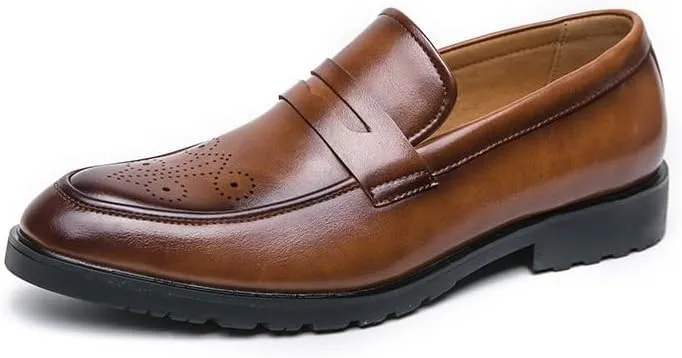 Mens Loafers Pointed Toe PU Leather Penny Loafers Comfortable Slip Resistant Flexible Casual Slip-ons
