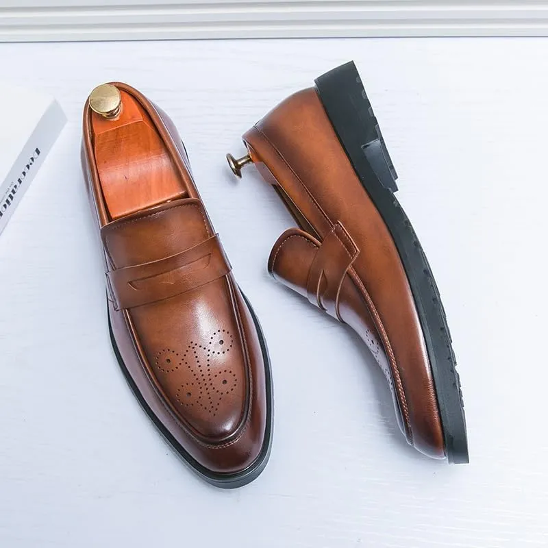 Mens Loafers Pointed Toe PU Leather Penny Loafers Comfortable Slip Resistant Flexible Casual Slip-ons