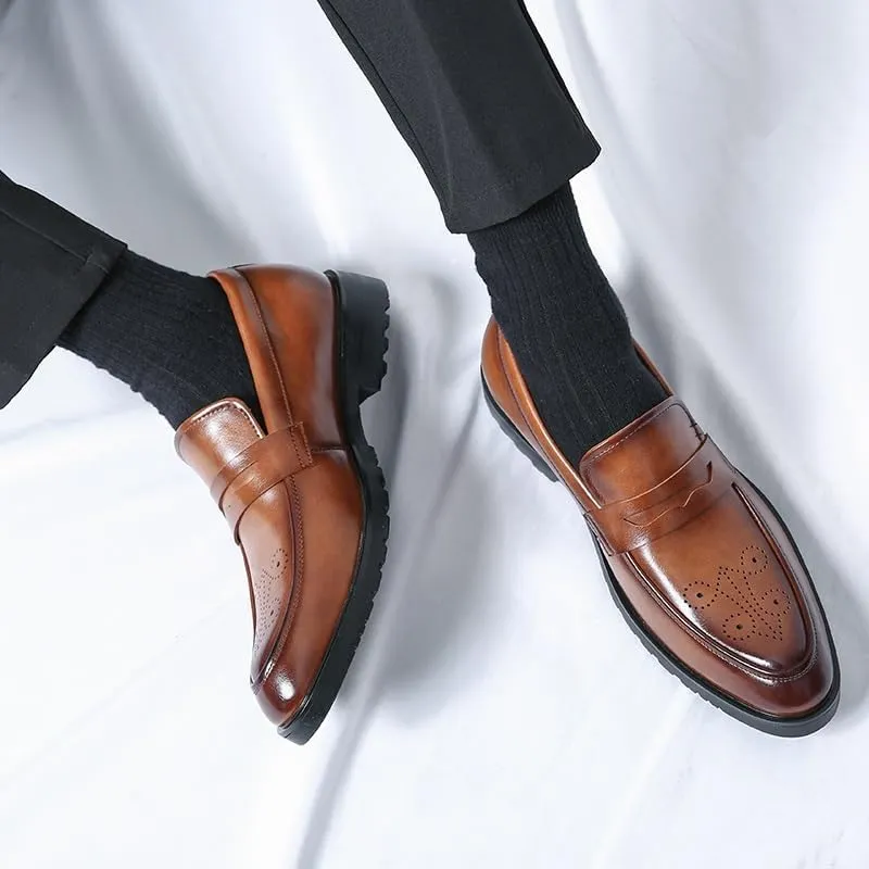 Mens Loafers Pointed Toe PU Leather Penny Loafers Comfortable Slip Resistant Flexible Casual Slip-ons