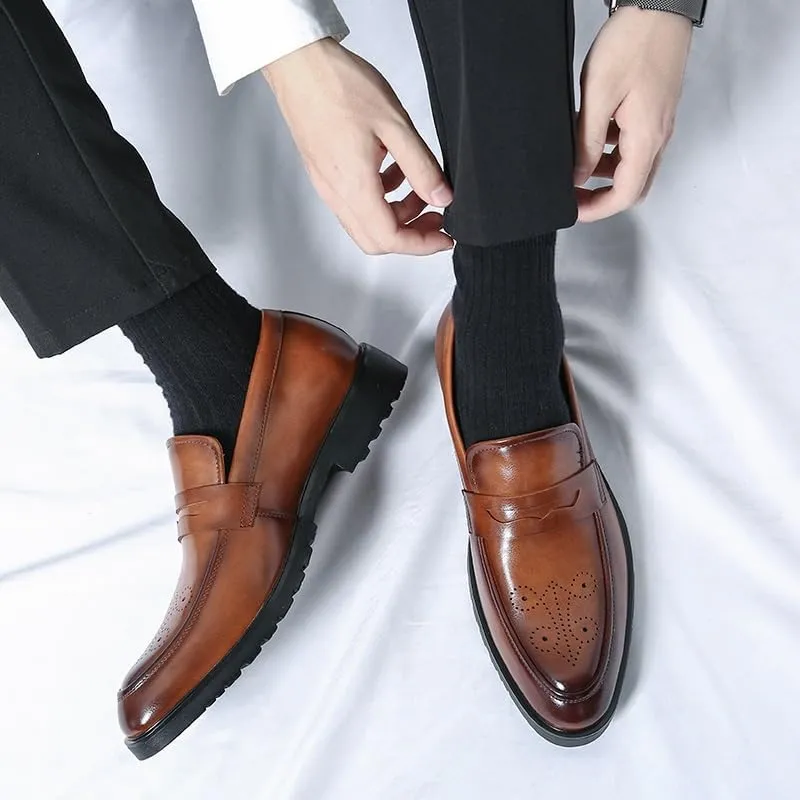 Mens Loafers Pointed Toe PU Leather Penny Loafers Comfortable Slip Resistant Flexible Casual Slip-ons