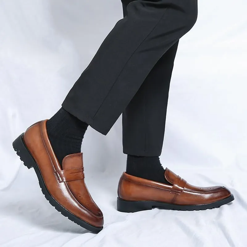 Mens Loafers Pointed Toe PU Leather Penny Loafers Comfortable Slip Resistant Flexible Casual Slip-ons