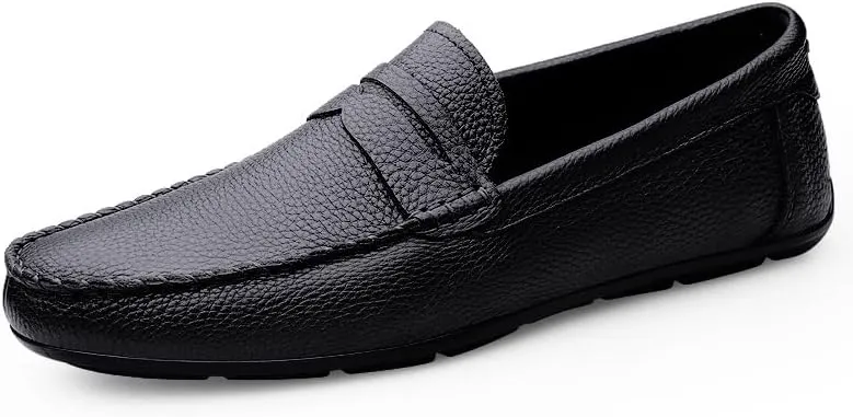 Men's Loafers Round Toe Leather Penny Loafer Slip Resistant Flexible Anti-Slip Fashion Slip-ons