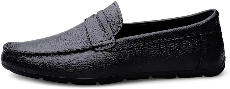 Men's Loafers Round Toe Leather Penny Loafer Slip Resistant Flexible Anti-Slip Fashion Slip-ons