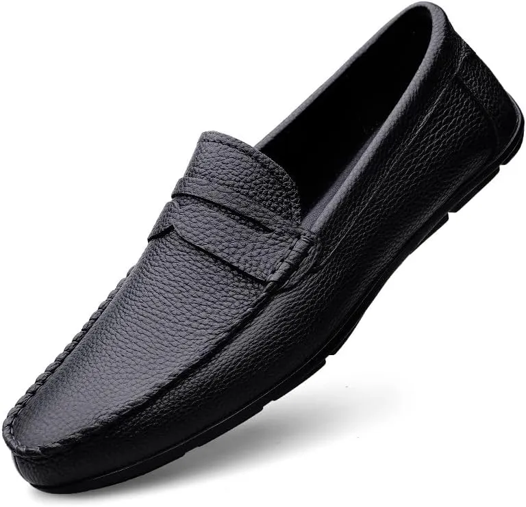 Men's Loafers Round Toe Leather Penny Loafer Slip Resistant Flexible Anti-Slip Fashion Slip-ons