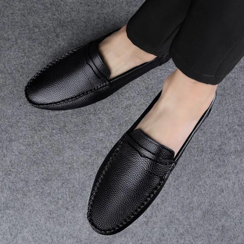 Men's Loafers Round Toe Leather Penny Loafer Slip Resistant Flexible Anti-Slip Fashion Slip-ons