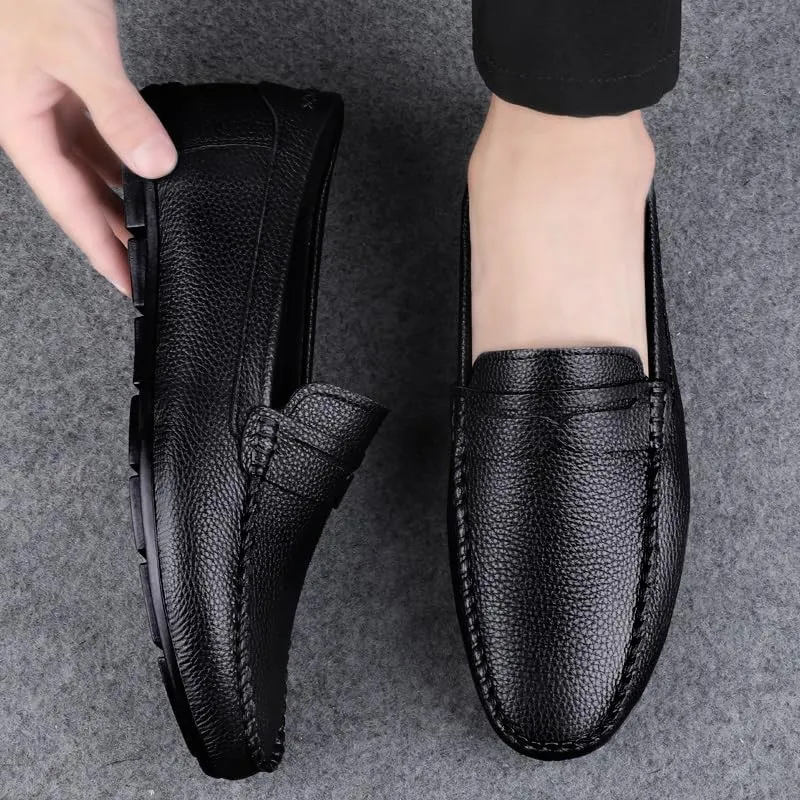Men's Loafers Round Toe Leather Penny Loafer Slip Resistant Flexible Anti-Slip Fashion Slip-ons