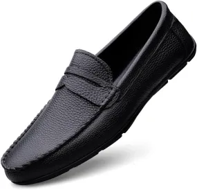 Men's Loafers Round Toe Leather Penny Loafer Slip Resistant Flexible Anti-Slip Fashion Slip-ons