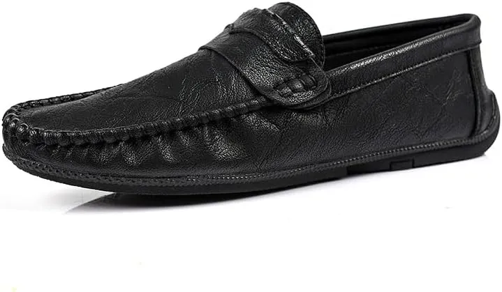 Men's Loafers Round Toe PU Leather Penny Loafers Anti-Slip Lightweight Flat Heel Party Fashion Slip-ons
