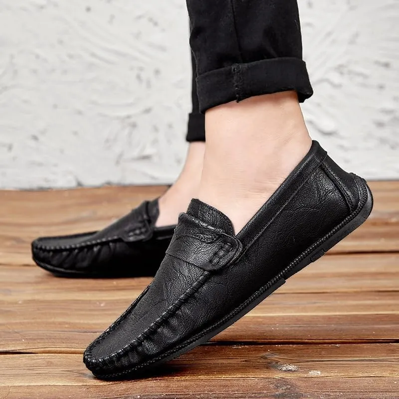 Men's Loafers Round Toe PU Leather Penny Loafers Anti-Slip Lightweight Flat Heel Party Fashion Slip-ons
