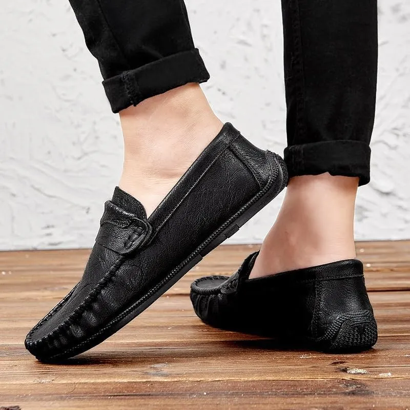 Men's Loafers Round Toe PU Leather Penny Loafers Anti-Slip Lightweight Flat Heel Party Fashion Slip-ons