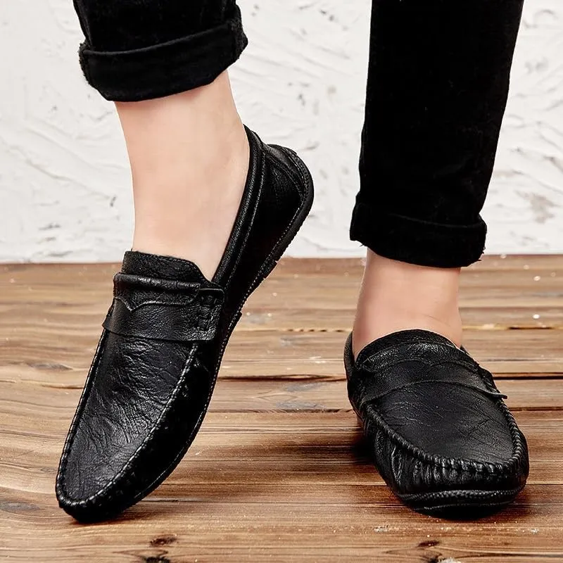 Men's Loafers Round Toe PU Leather Penny Loafers Anti-Slip Lightweight Flat Heel Party Fashion Slip-ons