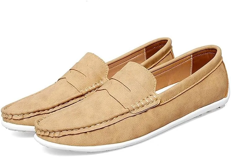 Men's Loafers Round Toe Vegan Leather Penny Loafers Lightweight Slip Resistant Flexible Classic Wedding Slip-ons