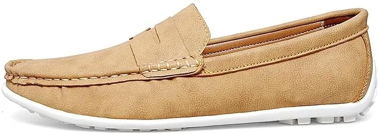 Men's Loafers Round Toe Vegan Leather Penny Loafers Lightweight Slip Resistant Flexible Classic Wedding Slip-ons