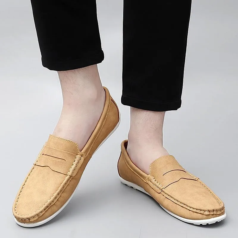 Men's Loafers Round Toe Vegan Leather Penny Loafers Lightweight Slip Resistant Flexible Classic Wedding Slip-ons