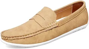 Men's Loafers Round Toe Vegan Leather Penny Loafers Lightweight Slip Resistant Flexible Classic Wedding Slip-ons