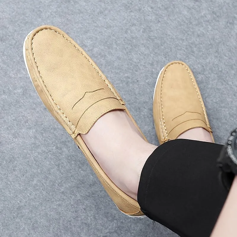 Men's Loafers Round Toe Vegan Leather Penny Loafers Lightweight Slip Resistant Flexible Classic Wedding Slip-ons