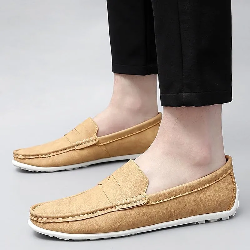 Men's Loafers Round Toe Vegan Leather Penny Loafers Lightweight Slip Resistant Flexible Classic Wedding Slip-ons
