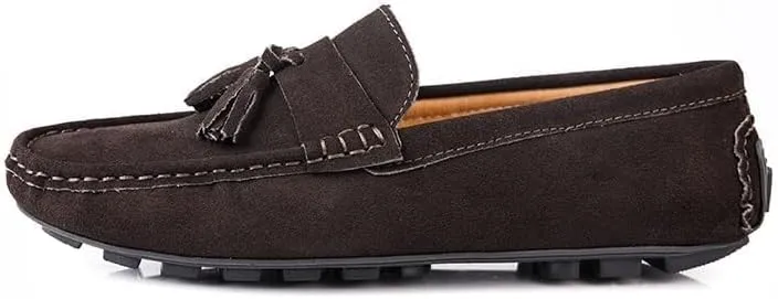 Mens Loafers Shoe Round Toe Nubuck Leather Driving Loafers with Tassel Anti-Slip Flexible Lightweight Party Slip On
