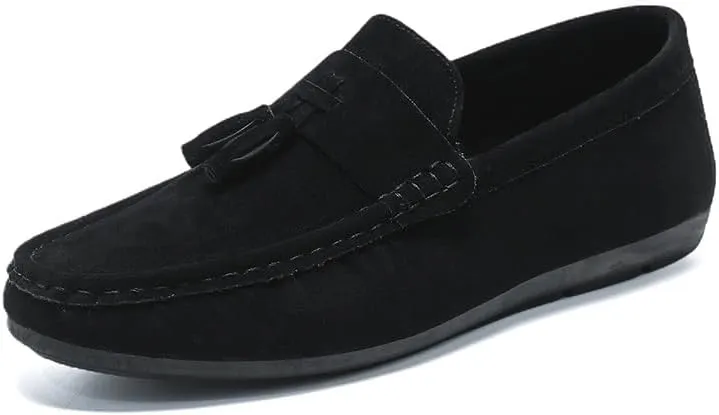 Men's Loafers Shoes Nubuck Leather with Tassel Driving Style Loafer Comfortable Flat Heel Anti-Slip Classic Prom Slip On
