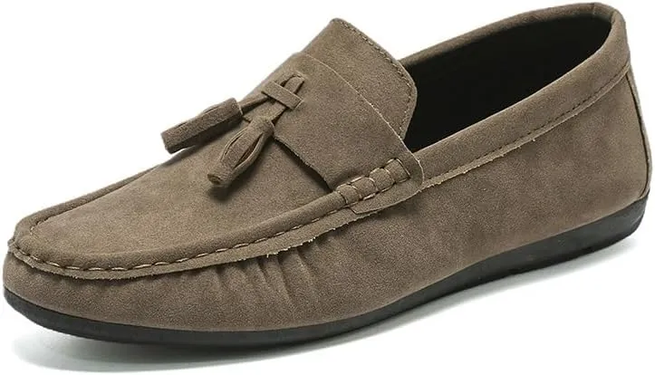 Men's Loafers Shoes Nubuck Leather with Tassel Driving Style Loafer Comfortable Flat Heel Anti-Slip Classic Prom Slip On