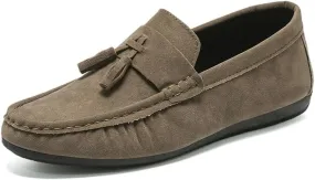 Men's Loafers Shoes Nubuck Leather with Tassel Driving Style Loafer Comfortable Flat Heel Anti-Slip Classic Prom Slip On