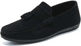 Men's Loafers Shoes Nubuck Leather with Tassel Driving Style Loafer Comfortable Flat Heel Anti-Slip Classic Prom Slip On