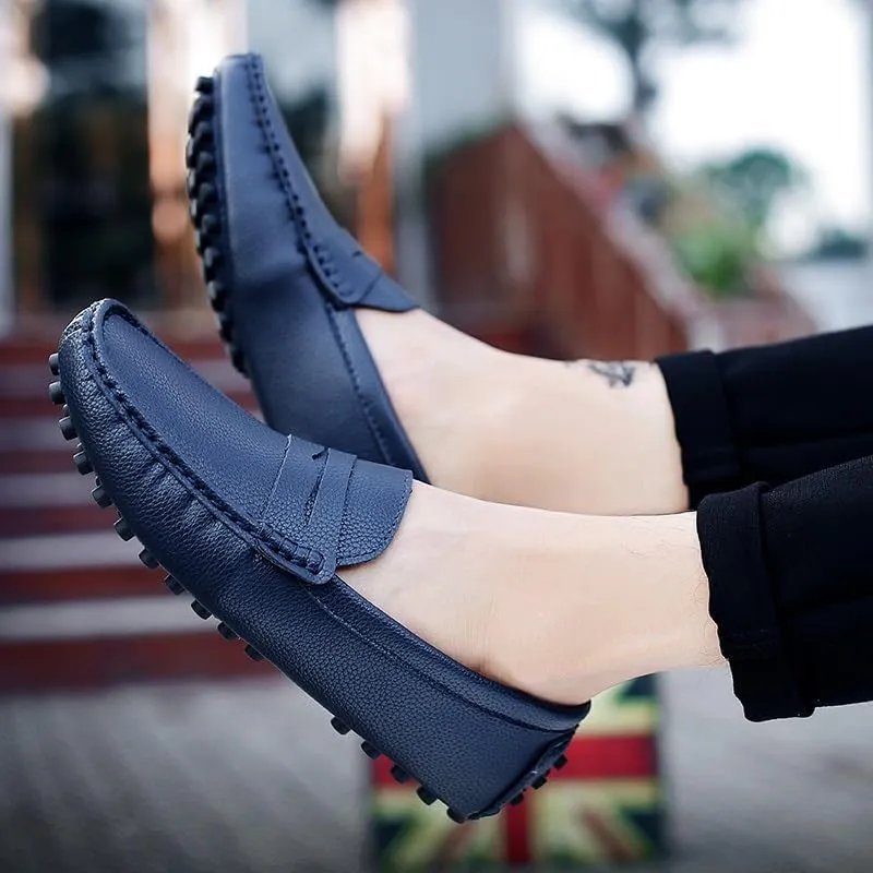 Men's Loafers Shoes Square Toe PU Leather Penny Driving Loafers Flat Heel Lightweight Flexible Classic Prom Slip-ons