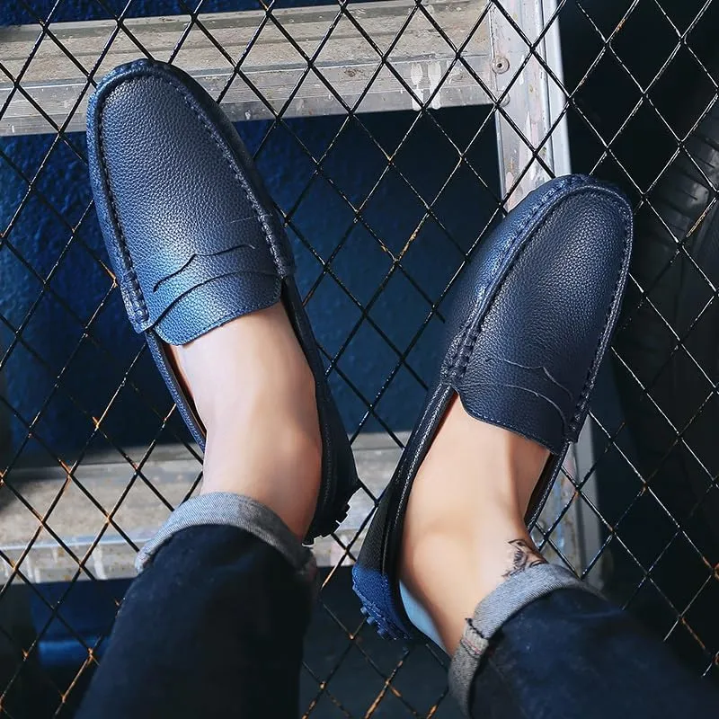 Men's Loafers Shoes Square Toe PU Leather Penny Driving Loafers Flat Heel Lightweight Flexible Classic Prom Slip-ons