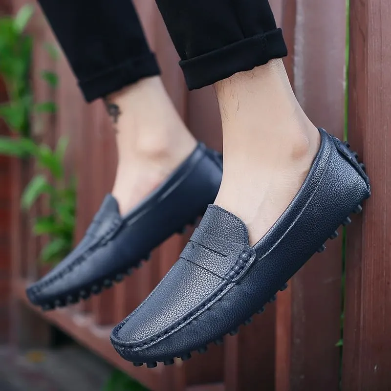 Men's Loafers Shoes Square Toe PU Leather Penny Driving Loafers Flat Heel Lightweight Flexible Classic Prom Slip-ons
