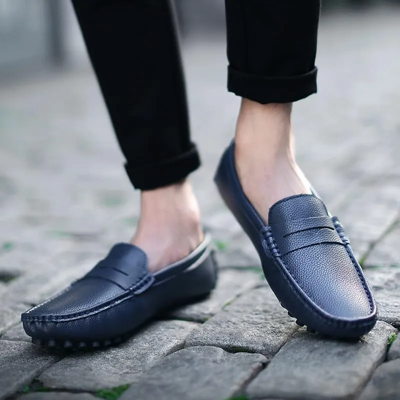 Men's Loafers Shoes Square Toe PU Leather Penny Driving Loafers Flat Heel Lightweight Flexible Classic Prom Slip-ons
