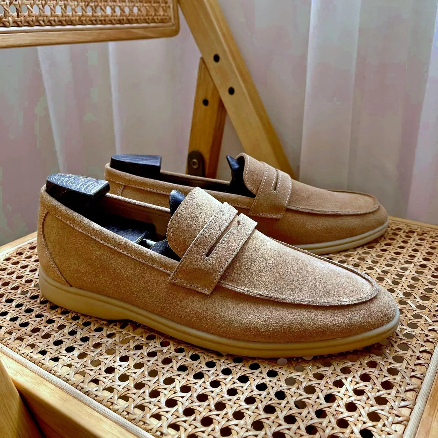 Men's Loafers Shoes Suede Genuine Leather Apron Toe Penny Loafers Flexible Comfortable Lightweight Fashion Slip-ons