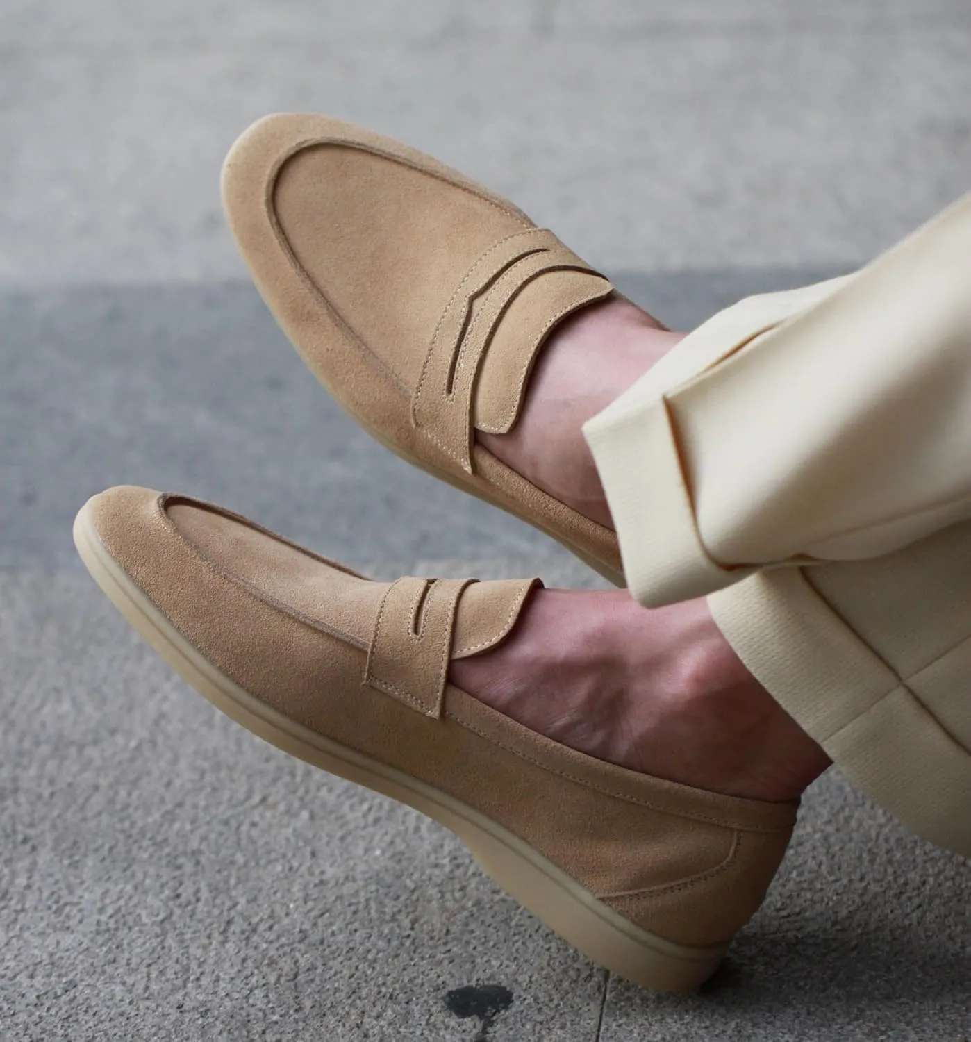 Men's Loafers Shoes Suede Genuine Leather Apron Toe Penny Loafers Flexible Comfortable Lightweight Fashion Slip-ons