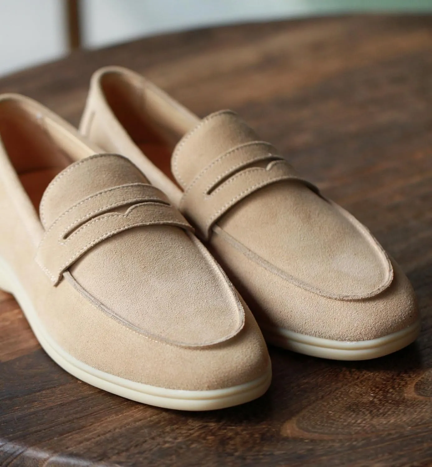 Men's Loafers Shoes Suede Genuine Leather Apron Toe Penny Loafers Flexible Comfortable Lightweight Fashion Slip-ons