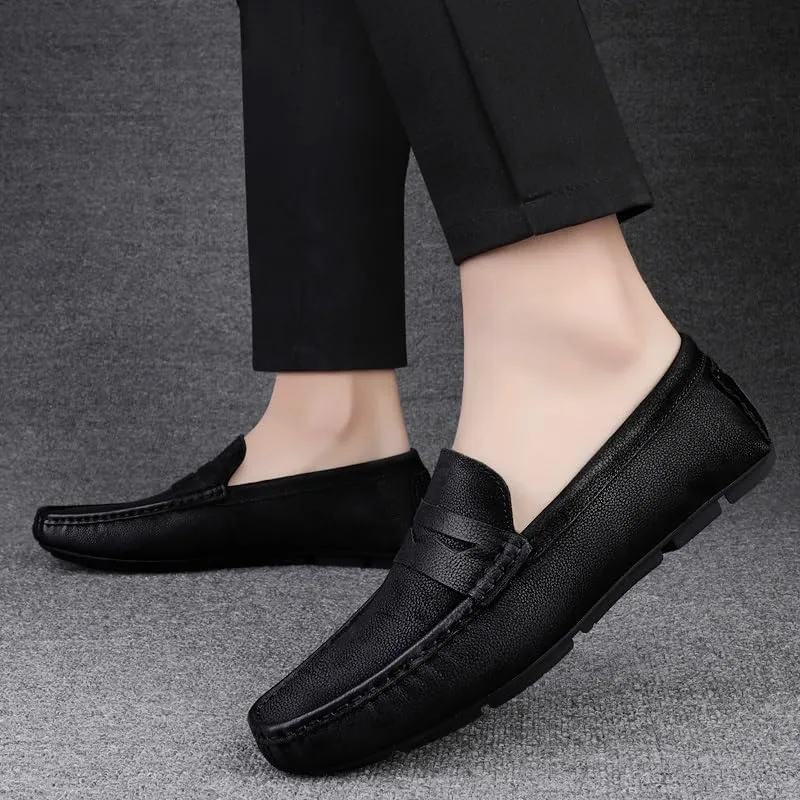 Mens Loafers Square Toe Nubuck Leather Penny Driving Loafers Comfortable Anti-Slip Slip Resistant Outdoor Prom Slip-ons