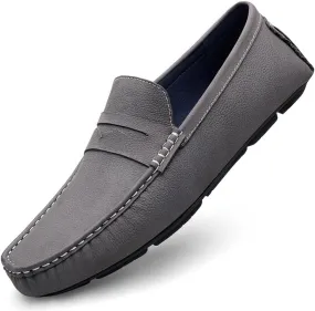 Men's Loafers Square Toe Nubuck Leather Penny Driving Loafers Comfortable Slip Resistant Flat Heel Wedding Slip-ons