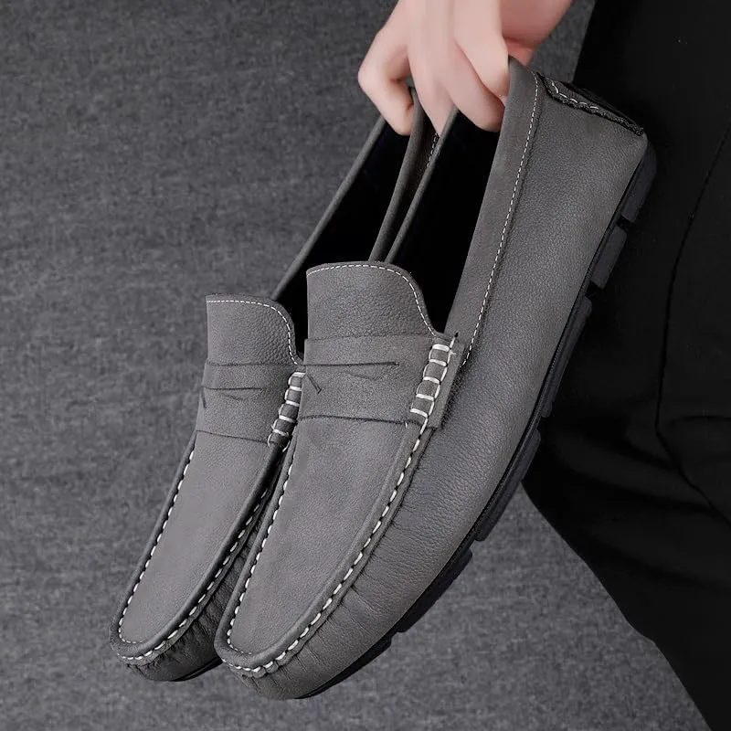 Men's Loafers Square Toe Nubuck Leather Penny Driving Loafers Comfortable Slip Resistant Flat Heel Wedding Slip-ons