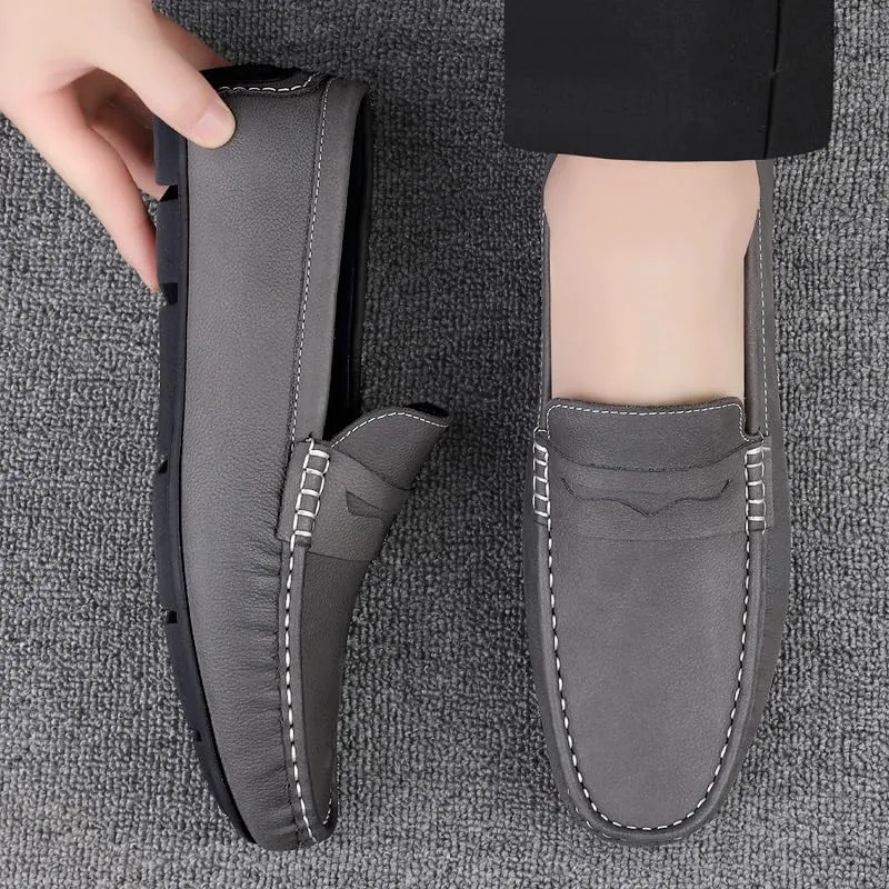 Men's Loafers Square Toe Nubuck Leather Penny Driving Loafers Comfortable Slip Resistant Flat Heel Wedding Slip-ons