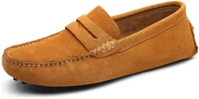 Mens Loafers Square Toe Nubuck Leather Penny Driving Shoes Resistant Comfortable Flat Heel Party Slip On