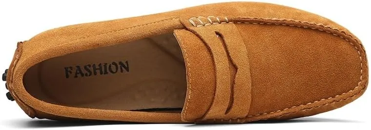 Mens Loafers Square Toe Nubuck Leather Penny Driving Shoes Resistant Comfortable Flat Heel Party Slip On