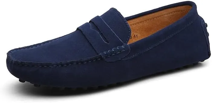 Mens Loafers Square Toe Nubuck Leather Penny Driving Shoes Resistant Comfortable Flat Heel Party Slip On