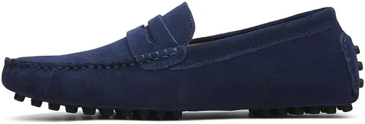 Mens Loafers Square Toe Nubuck Leather Penny Driving Shoes Resistant Comfortable Flat Heel Party Slip On