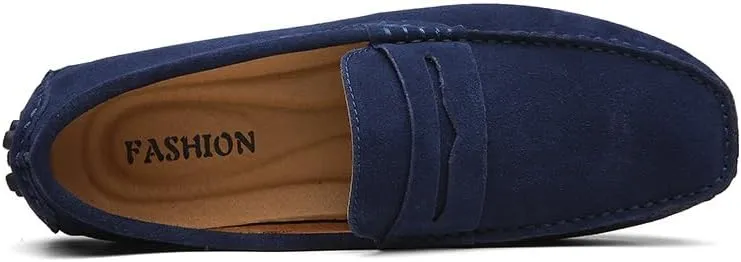 Mens Loafers Square Toe Nubuck Leather Penny Driving Shoes Resistant Comfortable Flat Heel Party Slip On