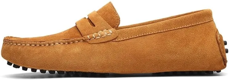 Mens Loafers Square Toe Nubuck Leather Penny Driving Shoes Resistant Comfortable Flat Heel Party Slip On