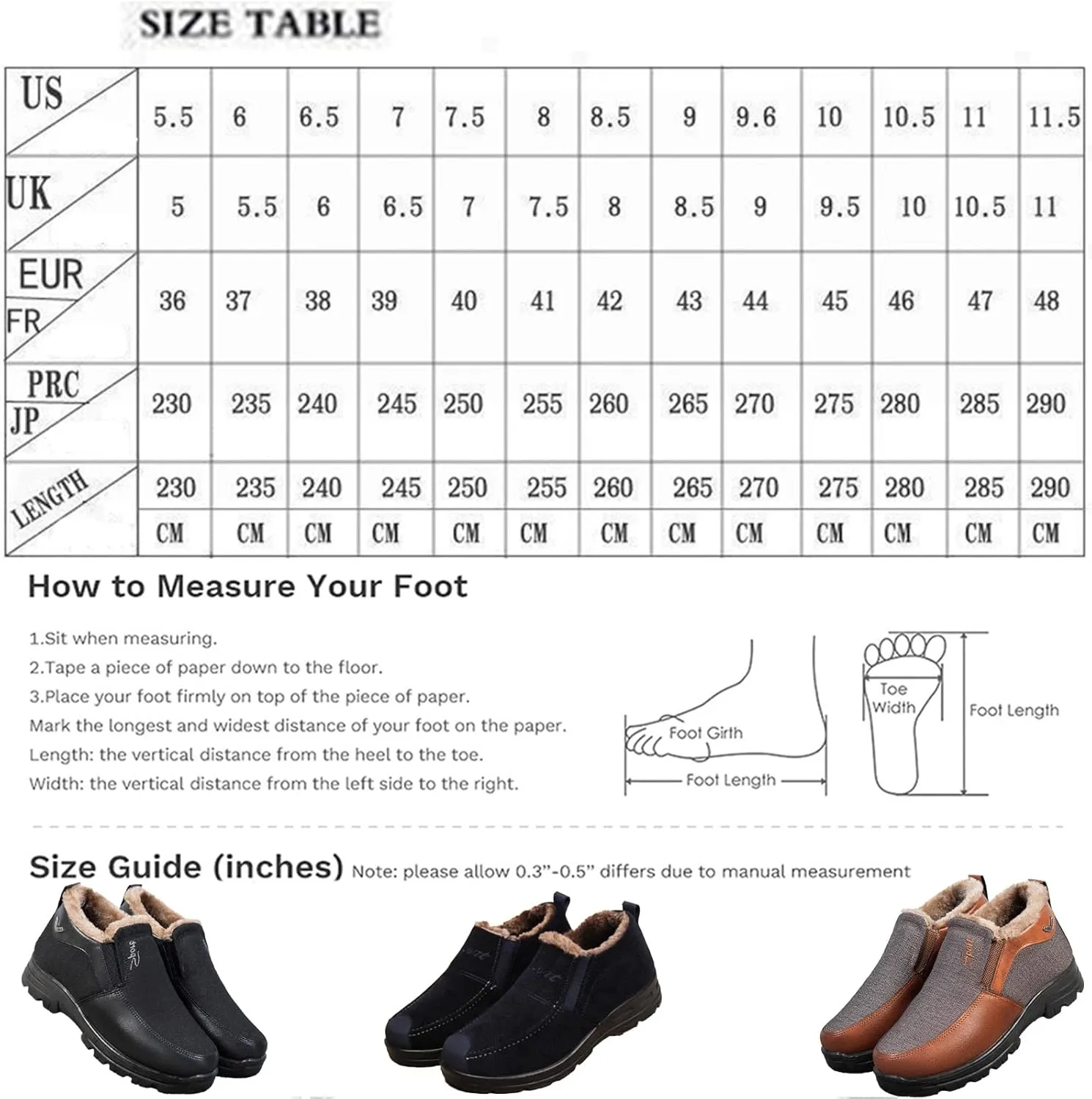 Mens Shoes Winter Snow Boots Warm Fur Lined Cotton-Padded Slip on Casual Walking Platform Anti-Slip Loafers Ankle Cloth Shoes