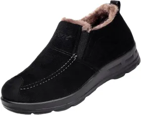 Mens Shoes Winter Snow Boots Warm Fur Lined Cotton-Padded Slip on Casual Walking Platform Anti-Slip Loafers Ankle Cloth Shoes