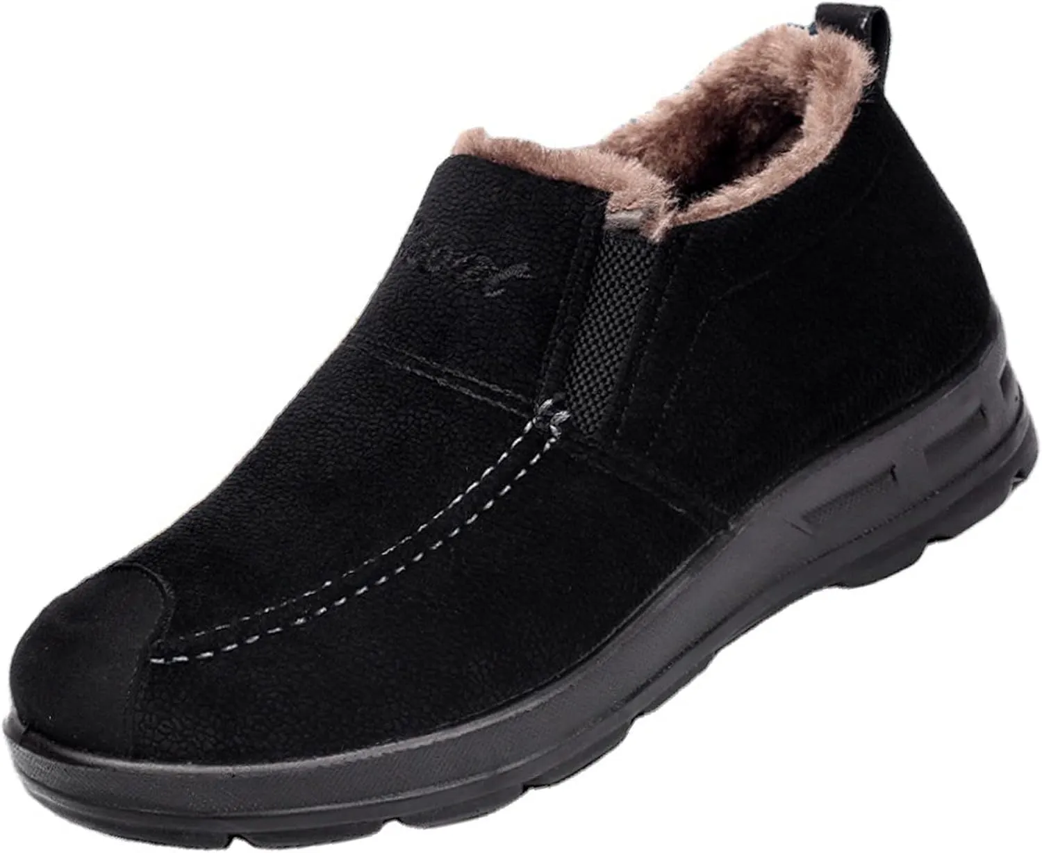 Mens Shoes Winter Snow Boots Warm Fur Lined Cotton-Padded Slip on Casual Walking Platform Anti-Slip Loafers Ankle Cloth Shoes