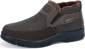Mens Shoes Winter Snow Boots Warm Fur Lined Cotton-Padded Slip on Casual Walking Platform Anti-Slip Loafers Ankle Cloth Shoes