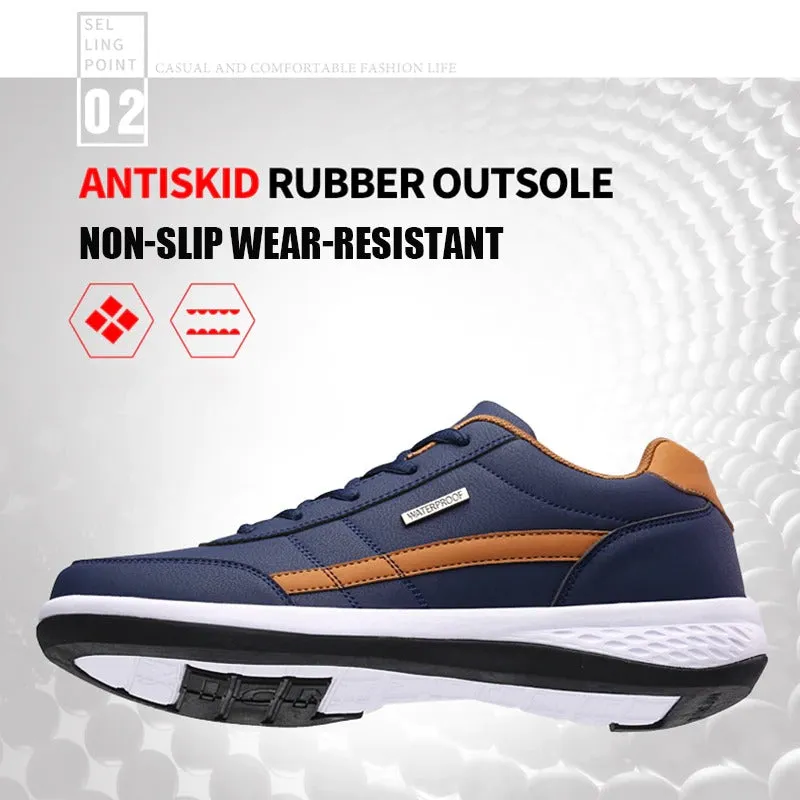 Men's Sports Casual Shoes Fashion PU Leather Shoes Flat Sneakers