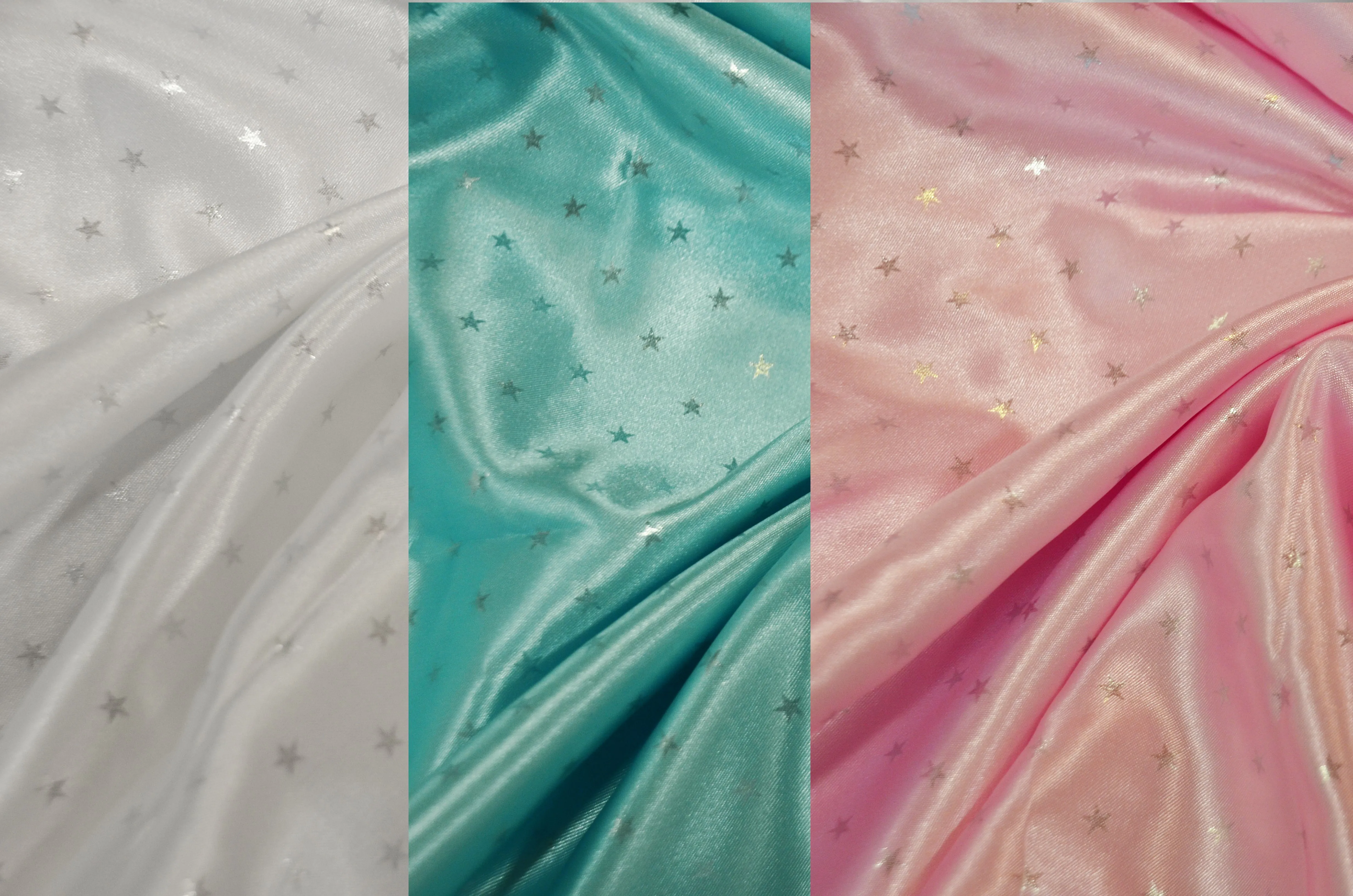 Mini Star Charmeuse Satin Table Runners | Star Satin Table Runner | White, Pink, Blue |