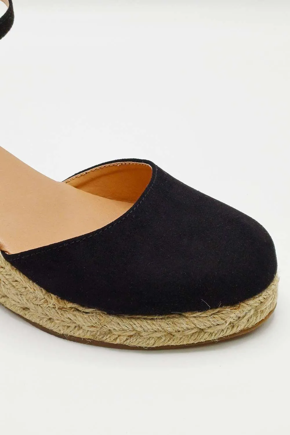 Mira Closed Toe Anklestrap Wedges in Black